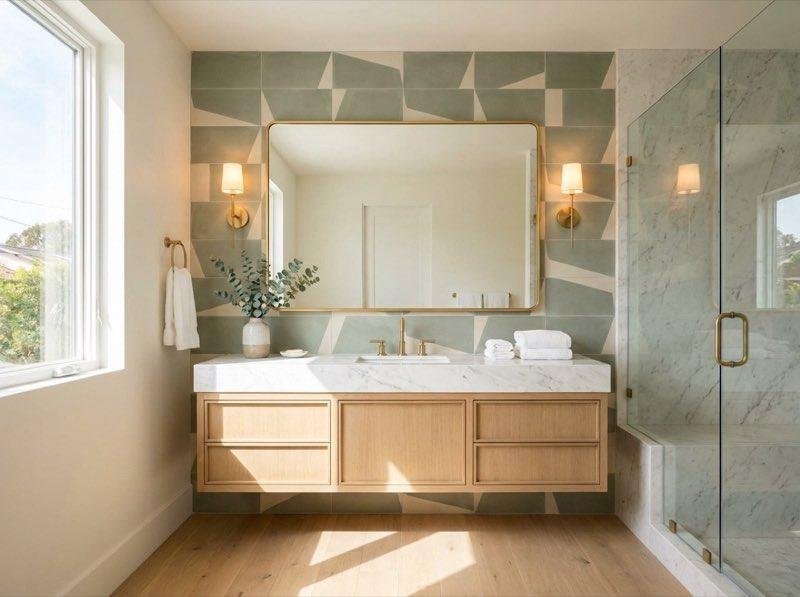 Bathroom remodel design concept with freestanding tub