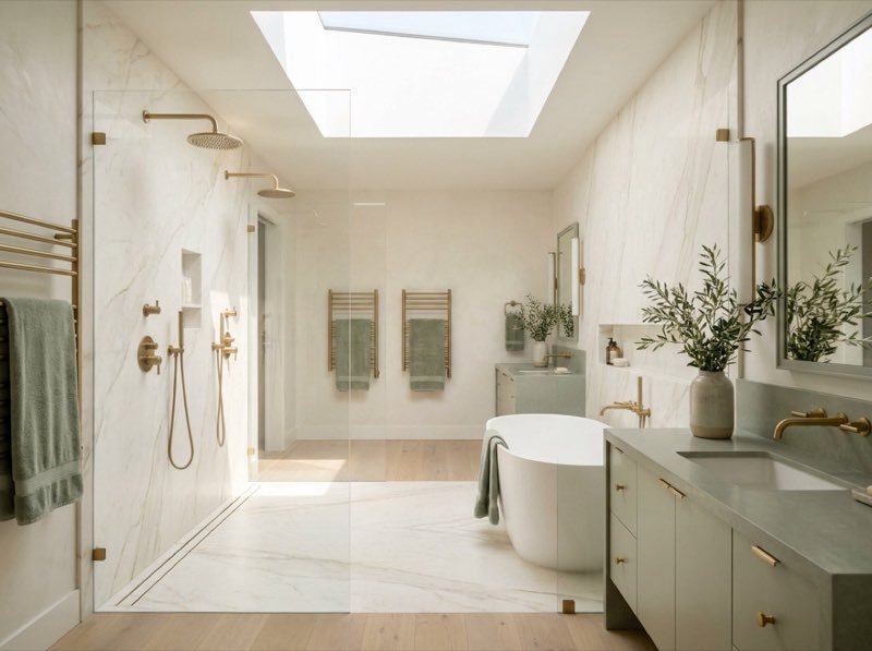 Bathroom design concept with walk-in shower