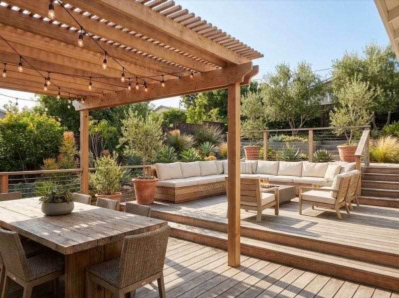 Hardwood deck with cable railing design concept