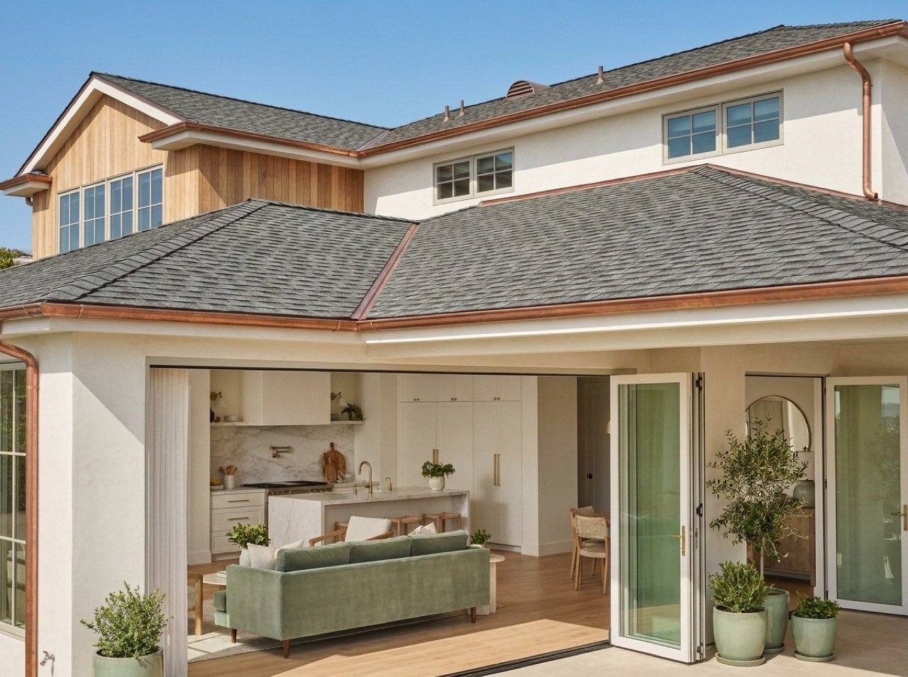 Architectural shingle roofline design concept for a San Diego home